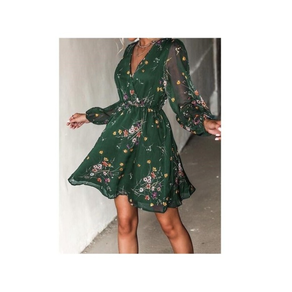 Cupshe Forest Green Floral Ruffle Mini Dress
